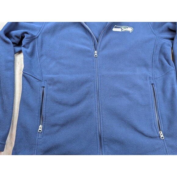 Seattle Seahawks NFL Blue Fleece Jacket Mens Medium Full Zip Drawstring - Picture 4 of 10